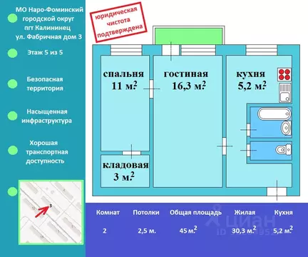 2-к кв. Московская область, Наро-Фоминский городской округ, Калининец ...
