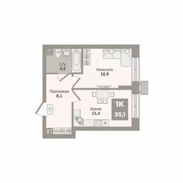 1-к кв. Курганская область, Курган Заозерный жилрайон, 12-й мкр, 2 ...