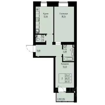 2-к кв. Красноярский край, Красноярск ул. Елены Стасовой, 82 (61.5 м)