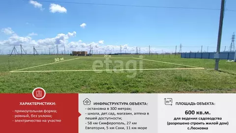 Участок в Крым, Сакский район, с. Лесновка  (6.0 сот.)