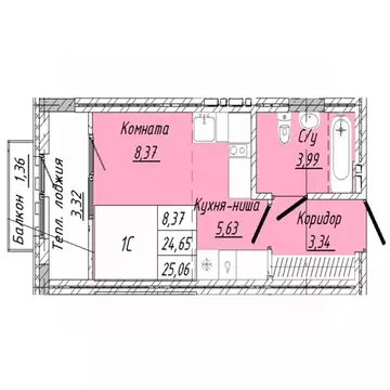 1-к кв. Омская область, Омск ул. 2-я Дачная (25.06 м)
