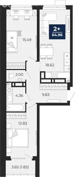 2-комнатная квартира: Тюмень, Арктическая улица, 16 (66.78 м)
