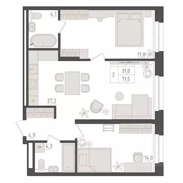 2-к кв. Башкортостан, Уфа 563-й кв-л,  (71.5 м)