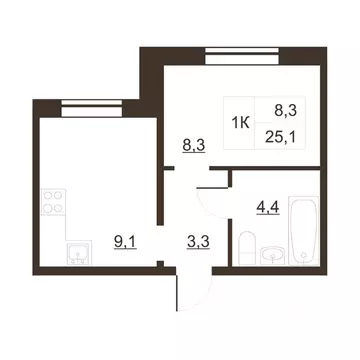 1-к кв. Ленинградская область, Волхов Волховский просп., 53 (25.1 м)