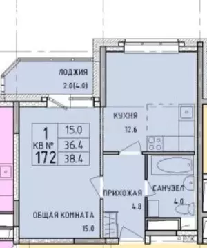 1-комнатная квартира: Тула, Рязанская улица, 17 (38.4 м)