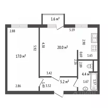 1-к кв. Санкт-Петербург ул. Фрунзе, 5 (46.6 м)