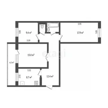 3-к кв. Вологодская область, Череповец Ленинградская ул., 50 (70.7 м)