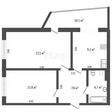 2-комнатная квартира: Ялта, Бакунинский проезд, 6 (57.3 м)