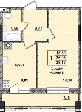 1-к кв. Саха (Якутия), Якутск Алгыс жилой комплекс (39.08 м)