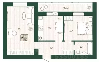 2-к кв. Самарская область, Волжский район, Смышляевка городское ...