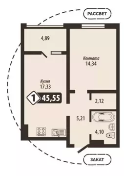 1-к кв. Брянская область, Брянск Школьный жилой комплекс (45.55 м)