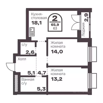 2-к кв. Челябинская область, Челябинск просп. Ленина, 19В (63.0 м)