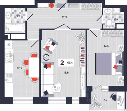 2-к кв. Тульская область, Тула ул. Академика Насоновой, 1А (65.4 м)