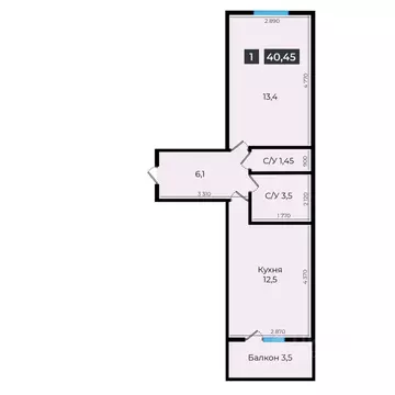 1-к кв. Ставропольский край, Ставрополь ул. Южный обход, 53В (40.25 м)