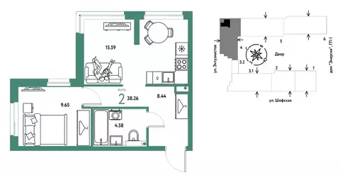 2-к кв. Свердловская область, Екатеринбург ул. Шефская, 28А (38.26 м)
