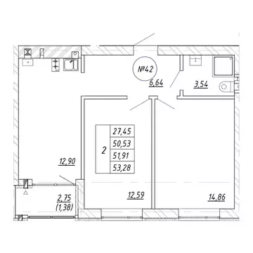 2-к кв. Калининградская область, Зеленоградск  (53.28 м)