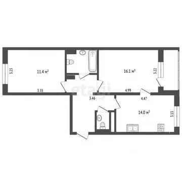 2-к кв. Москва ул. Маресьева, 12к4 (57.1 м)