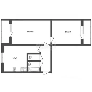 2-к кв. Ставропольский край, Пятигорск ул. Козлова (48.7 м)