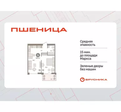 1-комнатная квартира: Новосибирский район, рабочий посёлок Краснообск, ...