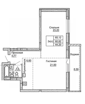 2-к кв. Алтайский край, Барнаул ул. Никитина, 41 (65.12 м)