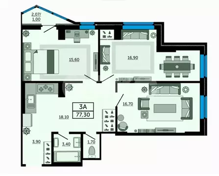 3-комнатная квартира: Ростов-на-Дону, мкр. Северный, пр. Космонавтов, ...