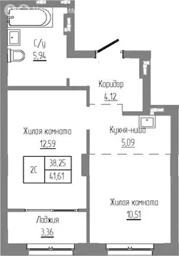 2-комнатная квартира: Краснообск, жилой комплекс Базилик (38.25 м)