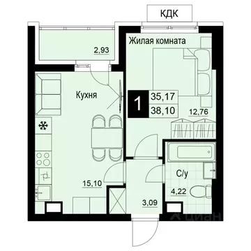 1-к кв. Самарская область, Самара АмГрад жилой комплекс (40.13 м)