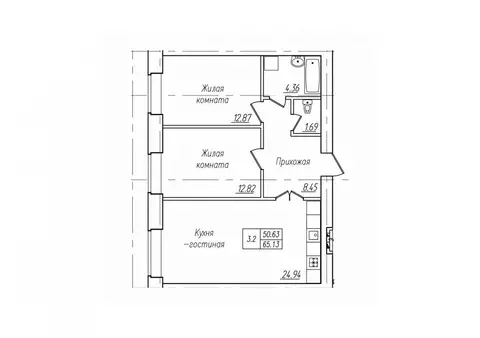 3-к кв. Чувашия, Чебоксары ул. Фридриха Энгельса, поз7 (65.13 м)