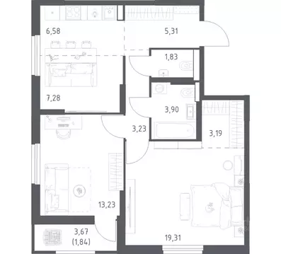 2-к кв. Башкортостан, Уфа ул. Минигали Губайдуллина, 8к9 (65.7 м)