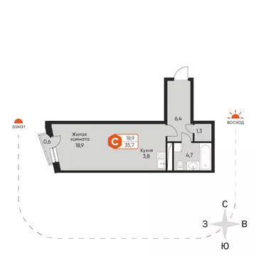 1-к кв. Московская область, Химки Сходня мкр, ул. Фрунзе, 30 (35.3 м)