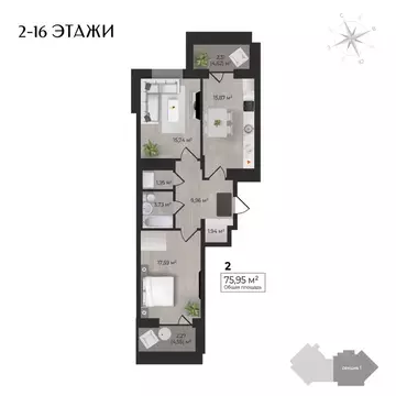 2-к кв. Удмуртия, Ижевск Камбарская ул., 3 (75.95 м)