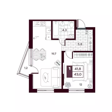 1-к кв. Тюменская область, Тюменский муниципальный округ, д. Дударева ...