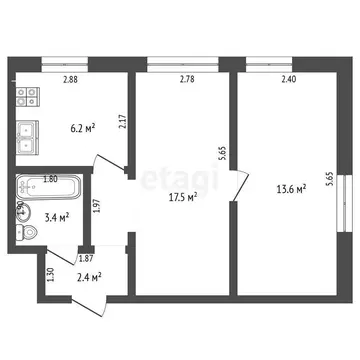 2-комнатная квартира: Самара, улица Чкаловский Спуск, 1 (43.1 м)