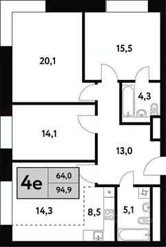 4-к кв. Москва Фестивальная ул., 15к6 (94.9 м)