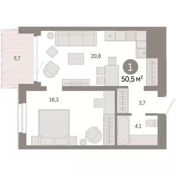 1-комнатная квартира: Екатеринбург, улица Советских Женщин (50.5 м)