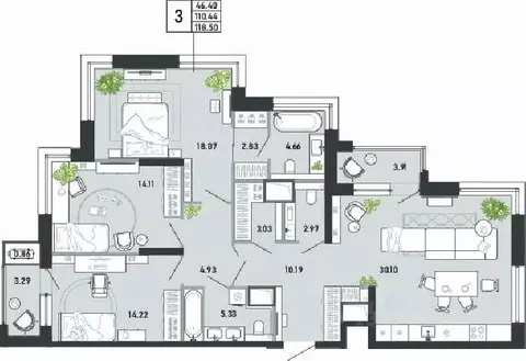3-к кв. Тульская область, Тула ул. Фридриха Энгельса, 74 (118.5 м)