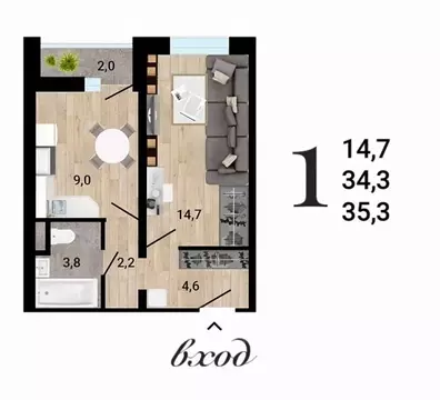 1-к кв. Воронежская область, Воронеж Ростовская ул., 18А (35.3 м)