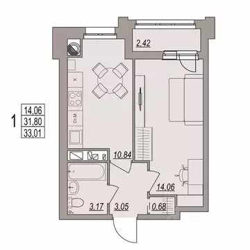 1-к кв. Волгоградская область, Волгоград ул. Дымченко, 9 (33.01 м)
