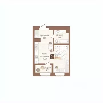 1-к кв. Тульская область, Тула Кулик жилой комплекс (27.62 м)