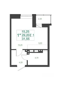 Студия Красноярский край, Красноярск Мясокомбинат мкр, 1 (32.05 м)