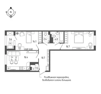 2-к кв. Санкт-Петербург бул. Измайловский, 9 (67.0 м)