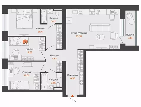 3-комнатная квартира: Ульяновск, жилой комплекс Город Новаторов, 5 (80 ...