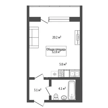 Квартира-студия: Новосибирск, улица Татьяны Снежиной, 31/1 (32.8 м)