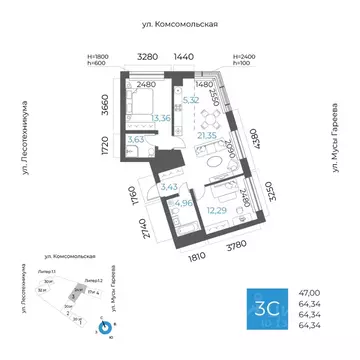 3-к кв. Башкортостан, Уфа Глумилино-1 мкр, 8-е Небо жилой комплекс ...
