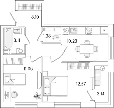 2-к кв. Санкт-Петербург Аурум жилой комплекс (48.02 м)