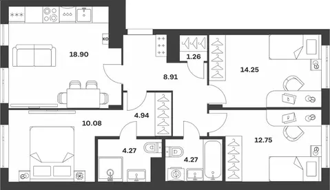 3-к кв. Тульская область, Тула ул. Богородицкая, 8В (81.03 м)
