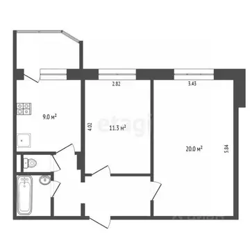 2-к кв. Ханты-Мансийский АО, Сургут ул. Крылова, 49 (53.7 м)