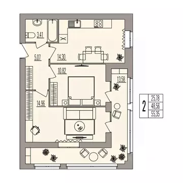 2-к кв. Волгоградская область, Волгоград ул. Землячки, 84/5 (55.35 м)