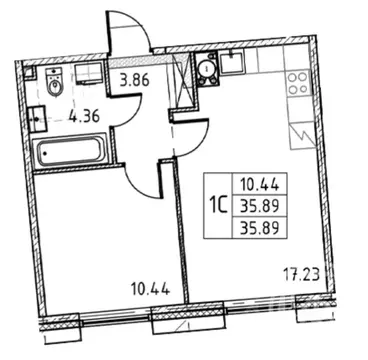 1-к кв. Санкт-Петербург ул. Челюскина, 8с1 (40.0 м)