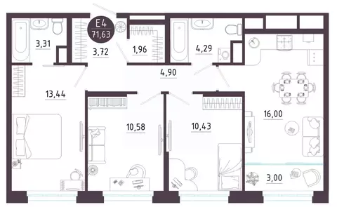 3-к кв. Тульская область, Тула ул. Купцов Гречихиных (71.63 м)